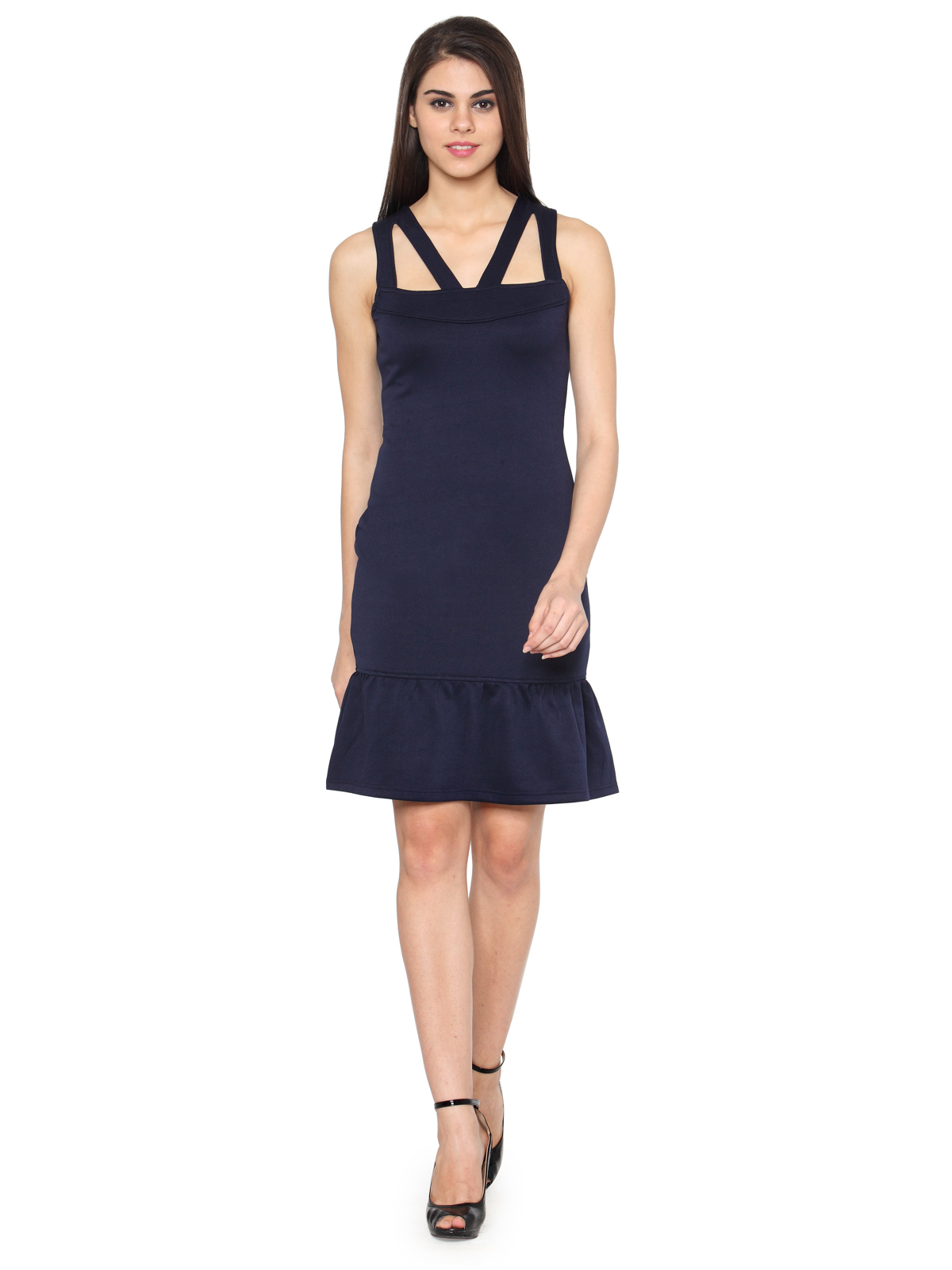Navy cut out strappy midi dress